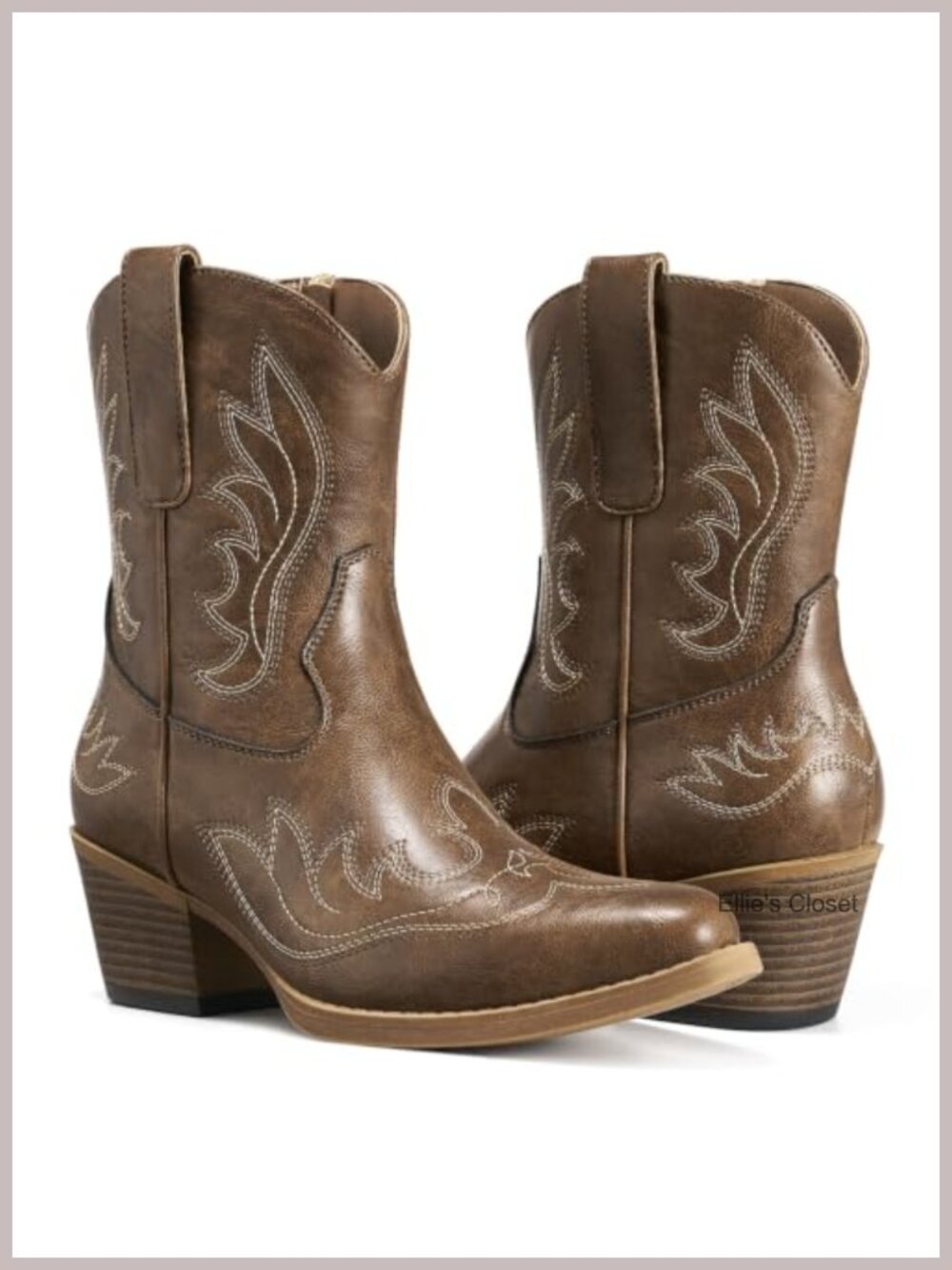 Rollda Women's Embroidered Ankle Cowboy Boots Snip Toe Zip Western